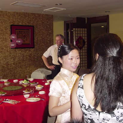 Wedding-Dinner-28 Before the guests arrive, time to talk with our friends who setup the room.