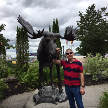 IMG_2178 From Maine all the way to St. John, there are highway warning signs about the moose. This is the only moose we came across during our trip. It seemed to be no...