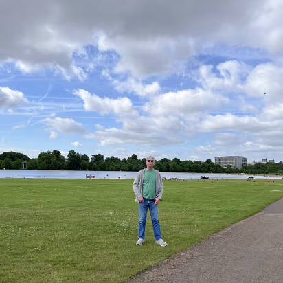 UK-2022-003 A lake in Hyde Park on a rare partly sunny day.