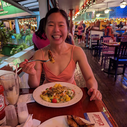 USVI-0009 Jerked chicken brought a smile.