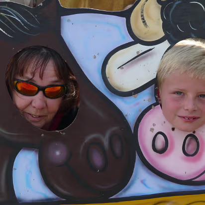 Apple_Orchard_Day-004 Linda as the horse, Cole as the cow.