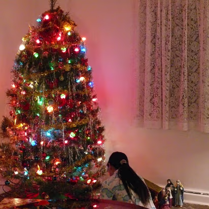 Christmas_2007-006 Hanhan putting the finishing touches on the tree.
