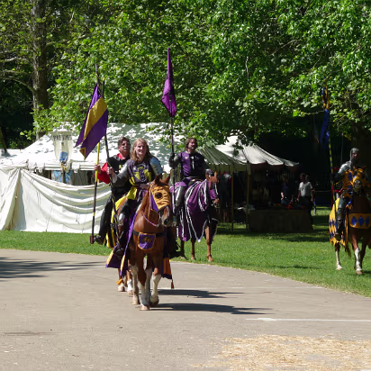 Olde_English_Faire-002 Four knights riding towards a meeting with the King.