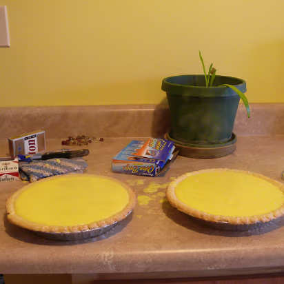 Thanksgiving_2007-006 Two lovely pies waiting to be topped with meringue.