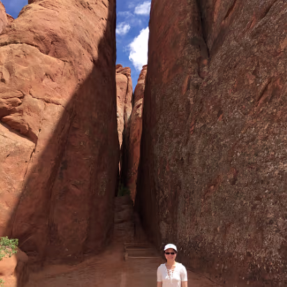 Arches_NP-010 This trail goes between what are called 'fins'. These are harder sandstone that were exposed by erosion to look like a fish fin.
