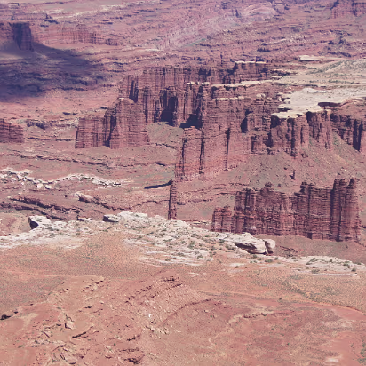 Canyonlands_NP-055 Closer view of the previous photo. See the white rock caps on many of the spires?