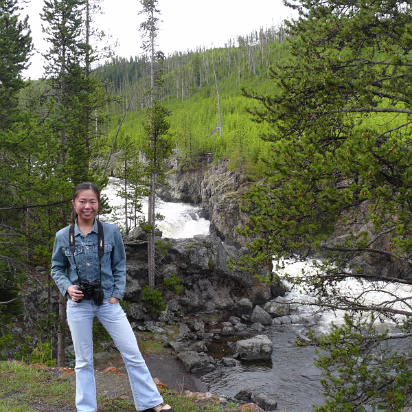 Yellowstone-021 Hanhan and her binoculars near one of the falls here.