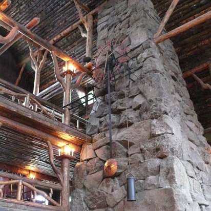 Yellowstone-039 The clock in the lobby, it has fireplaces the size of garages at its base.