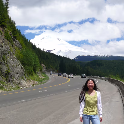 Mountain-002 A hitchhiker on the way to Timberline Lodge.